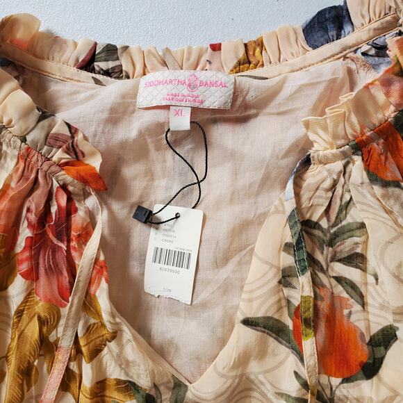 Siddhartha Bansal Dress Womens XL Cream Floral Boho Long Sleeve Anthropologie - Picture 3 of 9